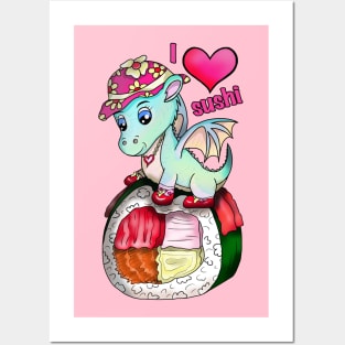 kawaii sushi pretty dragon roll Posters and Art